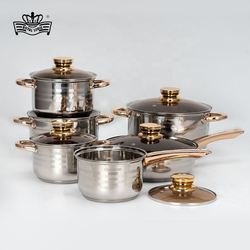 Royal Louis German Design 12-Piece Stainless Steel Cookware Set with 5-layer Bottom for Home Kitchen Wholesale