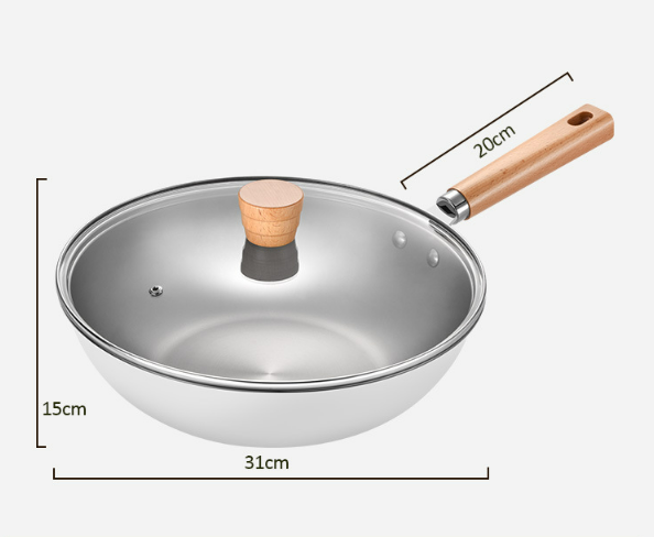 30cm Titanium Pan No-Coating Nonstick Technology Tri-Ply Titanium &amp; Stainless Steel Safe for Oven Induction &amp; Cooktops