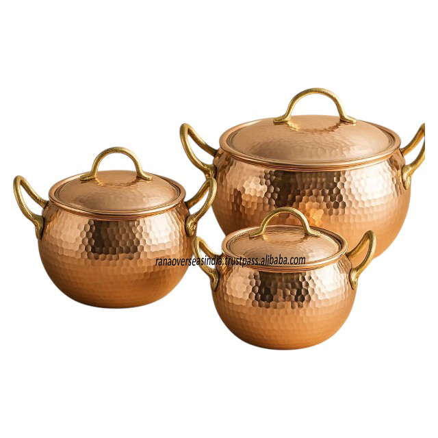 Modern Luxury Premium Classic Hammered Texture Copper Casserole Set Two Handles Tin Plated Interior Eco-Friendly Induction Ready