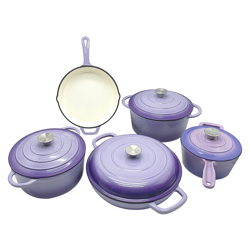9PCS Red Enamel Dutch Oven Enamel Inside Cast Iron Cookware Set
