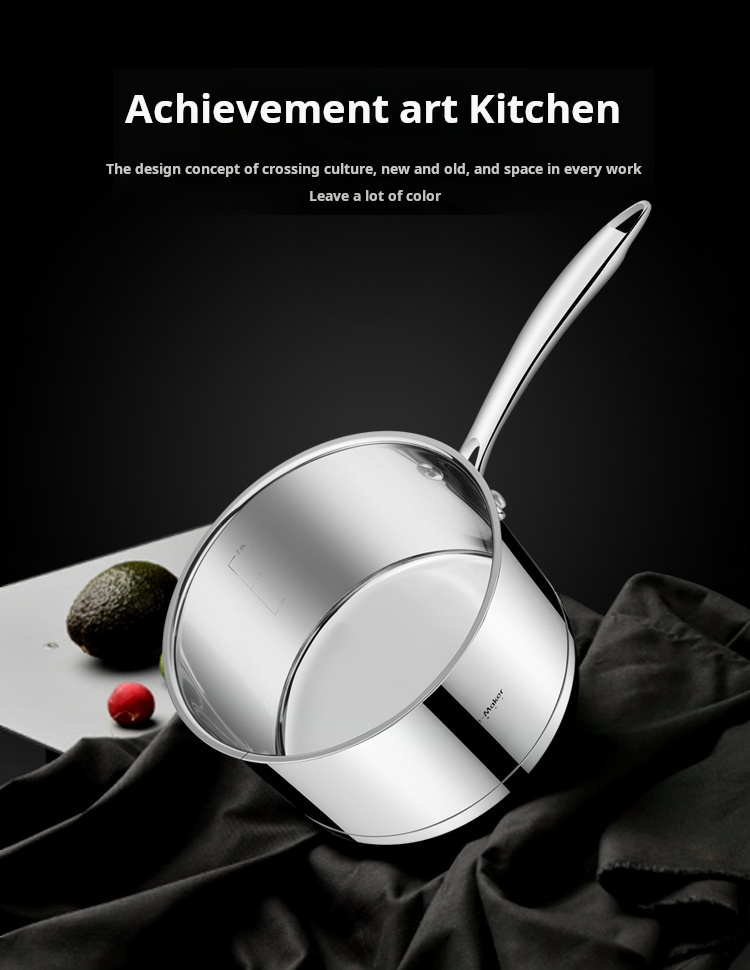 18cm Stainless Steel Modern Saucepan Induction Compatible Milk Pot with Non-stick Composite Bottom Eco-Friendly Durable Cookware