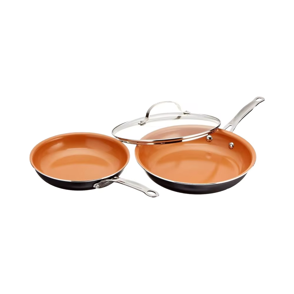 Wholesale Classic 3Pcs Non-Stick Ceramic Aluminum Cookware Set with Stainless Steel Handle Healthy &amp; Durable No PFAS &amp; PFOA