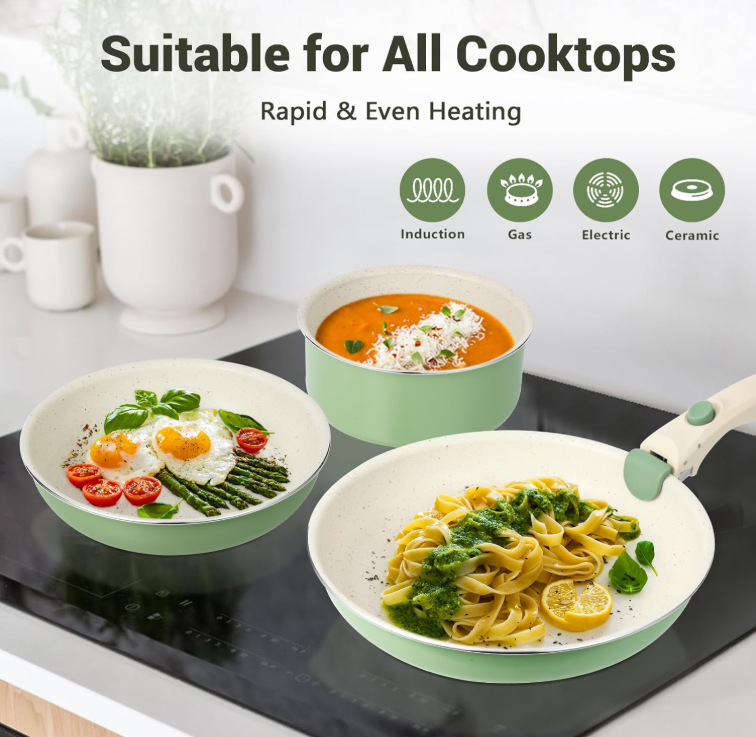 Wholesale 8 Pieces frying pan nonstick Alu Ceramic cool handle 8pcs Kitchen Cookware set