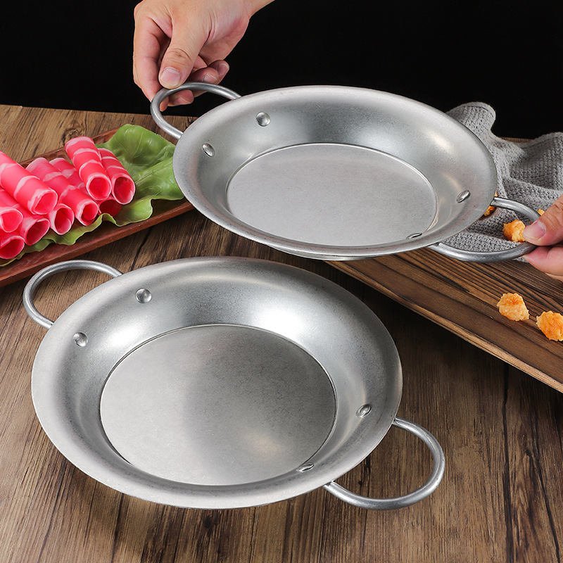 Korean Frying Pan Stainless Steel Frying Pan with Double Handle Cooking Pot Seafood Rice Pans Non Stick Skillet Kitchen Cookware