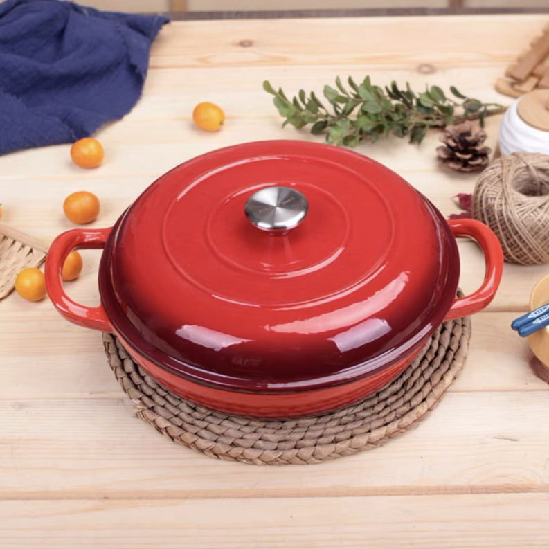 Cast Iron Dutch Oven with Enamel Coating Dual Handles Pot Lid Durable Metal Kitchen Essential