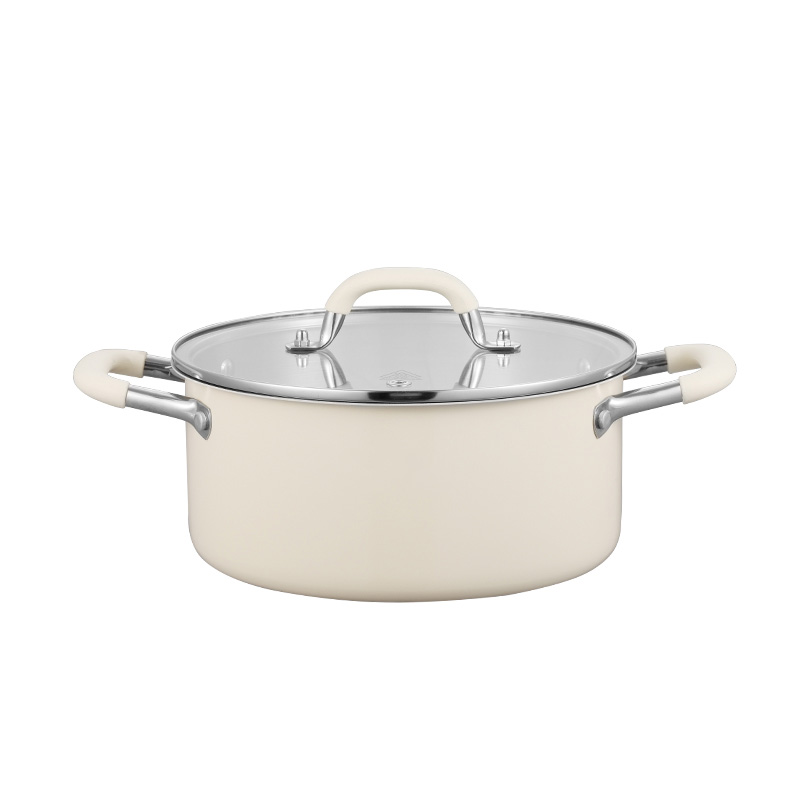 Classic Design Stainless Steel 22cm Stockpot Cookware Set Glass Lid Silicone Long Handle Dishwasher Safe for Home Kitchen