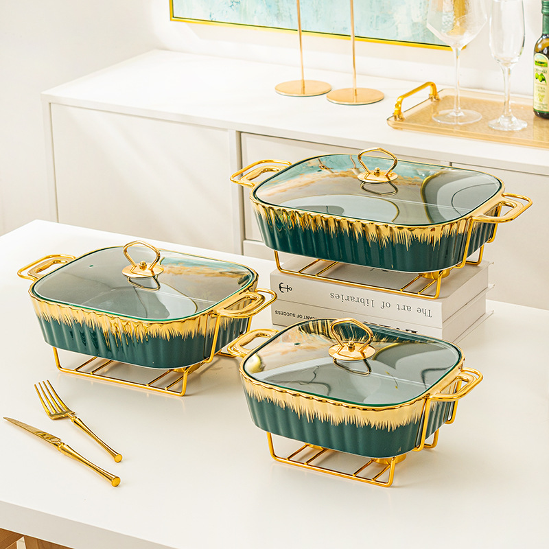 Luxury Hotel &amp; Restaurant Serving Dishes Ceramic Casserole Hotpot Food Warmer for Catering