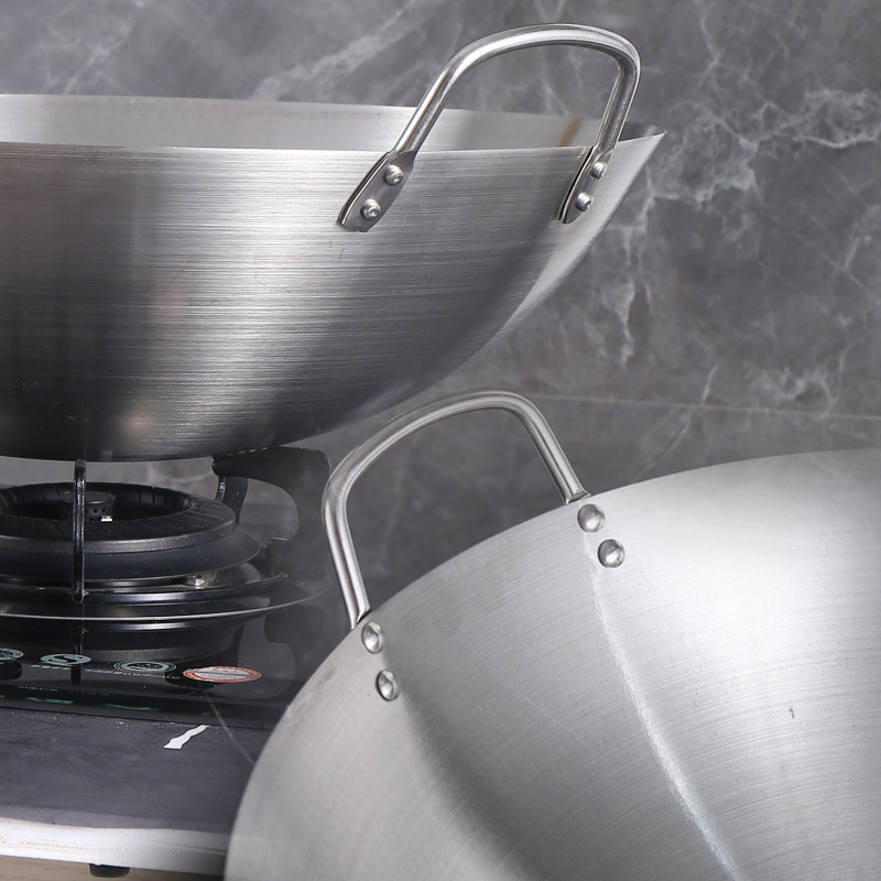 Multiple Sizes of Double Handle Stainless Steel 201 Wok, Suitable for Restaurants and Household Stir Fry