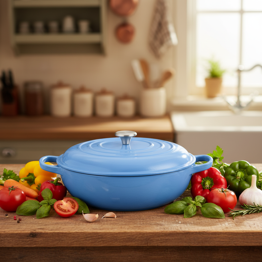 Cast Iron Dutch Oven with Enamel Coating Dual Handles Pot Lid Durable Metal Kitchen Essential