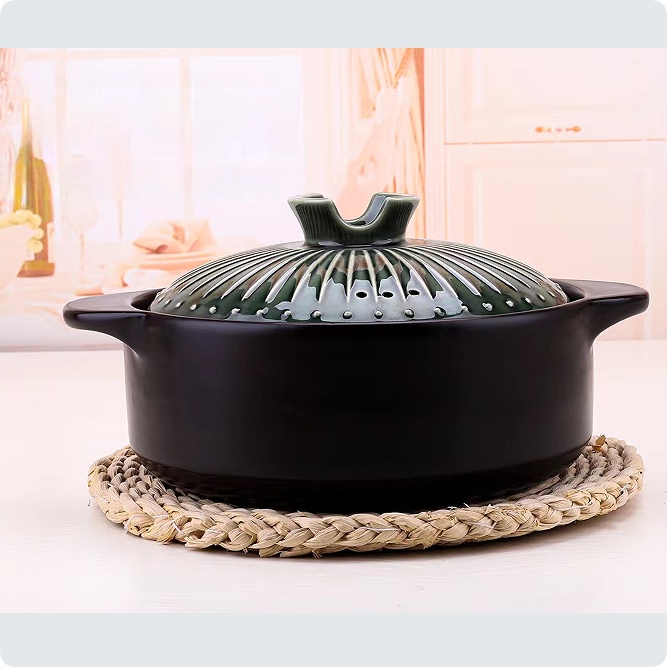 Modern Style Home Ceramic Round Stew Soup Casserole Pot with Lid Heat-Resistant 20cm Diameter for Cooking Soup and Stew