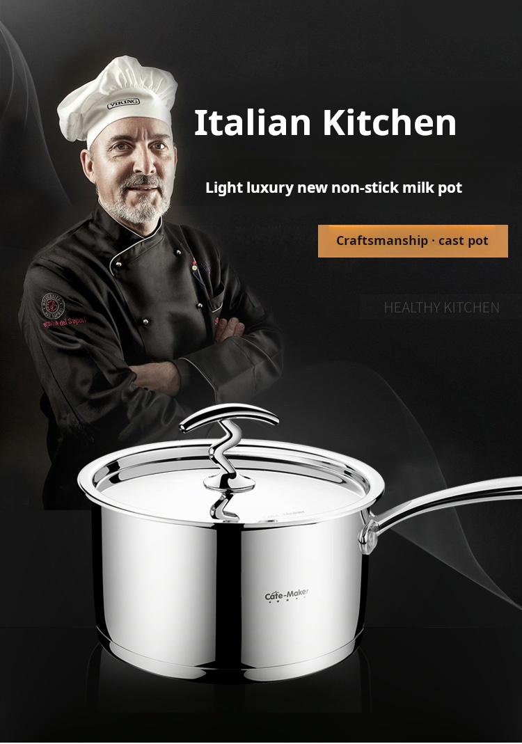 18cm Stainless Steel Modern Saucepan Induction Compatible Milk Pot with Non-stick Composite Bottom Eco-Friendly Durable Cookware