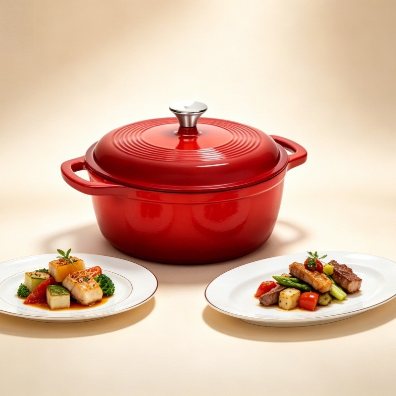 26cm Round Enamel Cast Iron Casserole Pot with Double Handles Durable Dutch Oven for All Stovetops