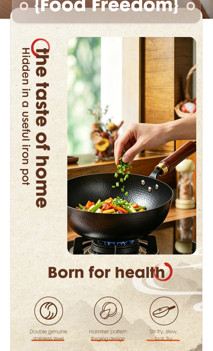 Wok Pan Hammered Wok Fish Scale Texture Stir Fry Pan Scratch Resistant Fast Heating Cookware for Gas and Induction