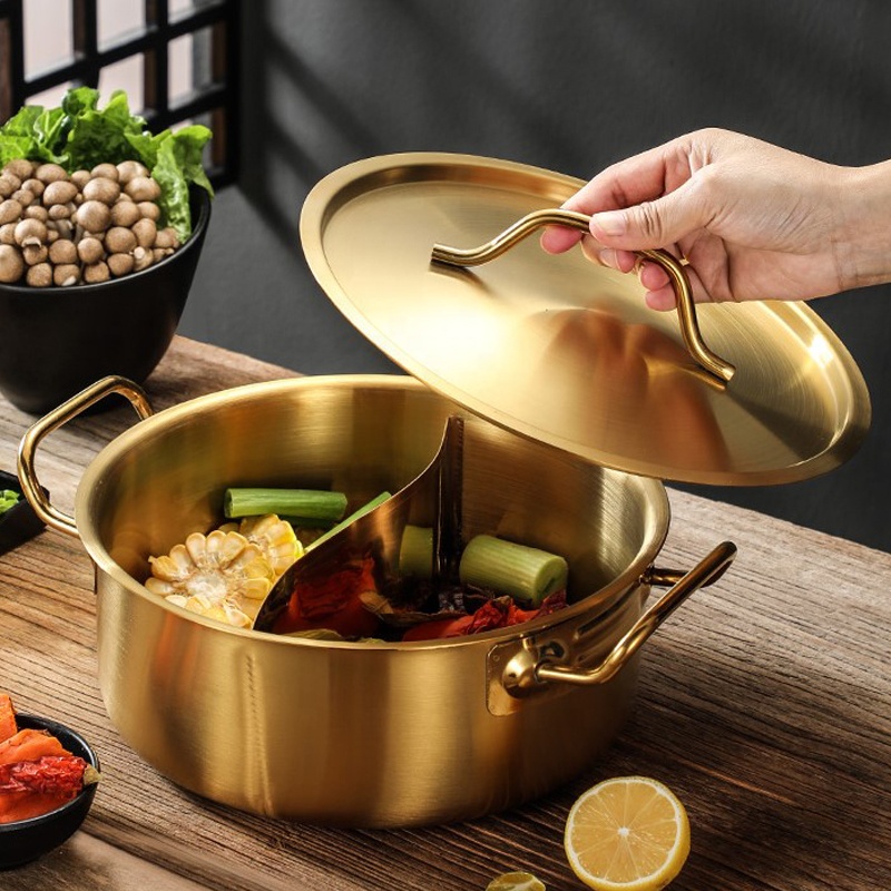 Hot Sale Non Stick Stainless Steel 28 cm Gold Luxury Hot Pot Soup &amp; Stock Pots With Lid