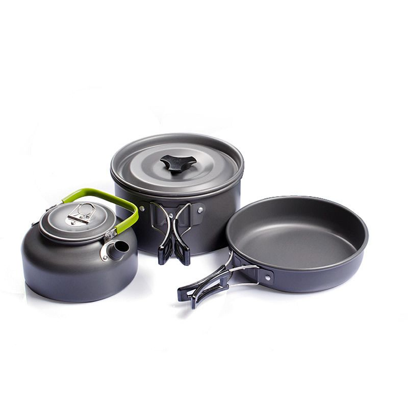 Hiking Equipment Outdoor Cooking Gear 3 Piece Cook-Set Camping Cookware Pots Backpacking Non-Stick Cooking for Outdoor Camping
