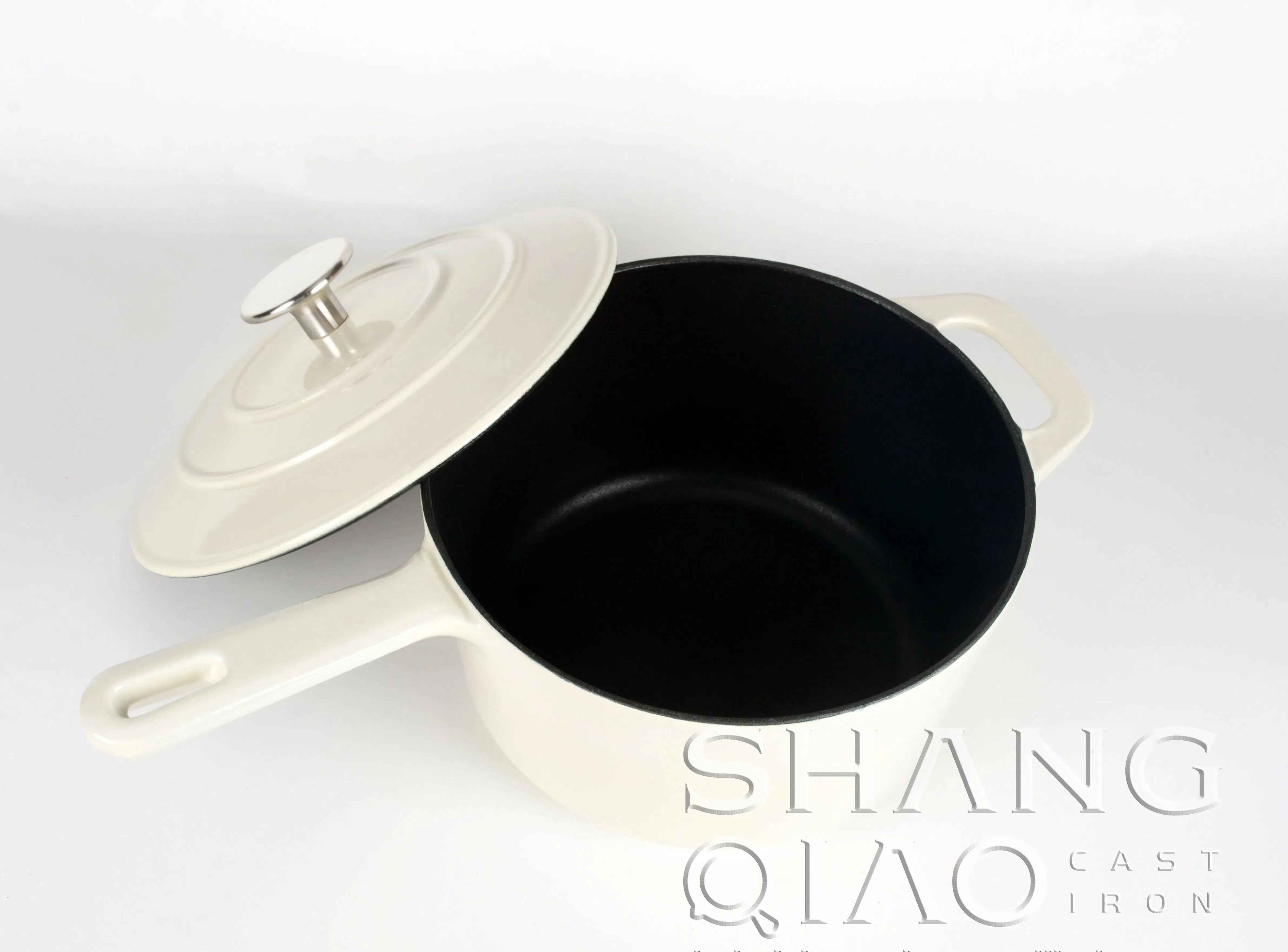 OEM Cream Enamel Coating Cast Iron Milk Pot Flat Bottom Pot Cast Iron Milky White Baking Pot Enameled Cast Iron Saucepan