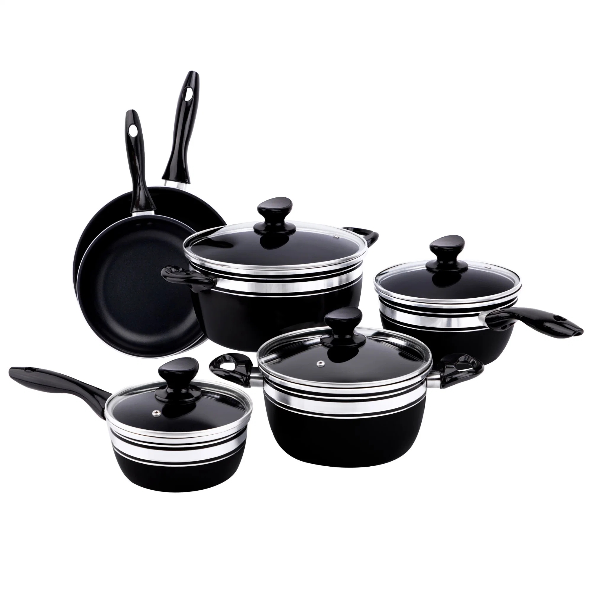 Wholesale 10PCS Black Nonstick Cooking Pot Set Frying Pan Casserole Non Stick Cookware