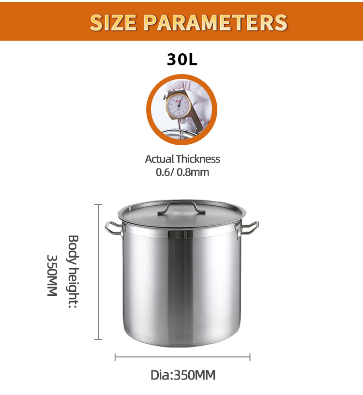 30L 304 Stainless Steel Stock Pot With Lid and Compound Bottom Cooking Pot