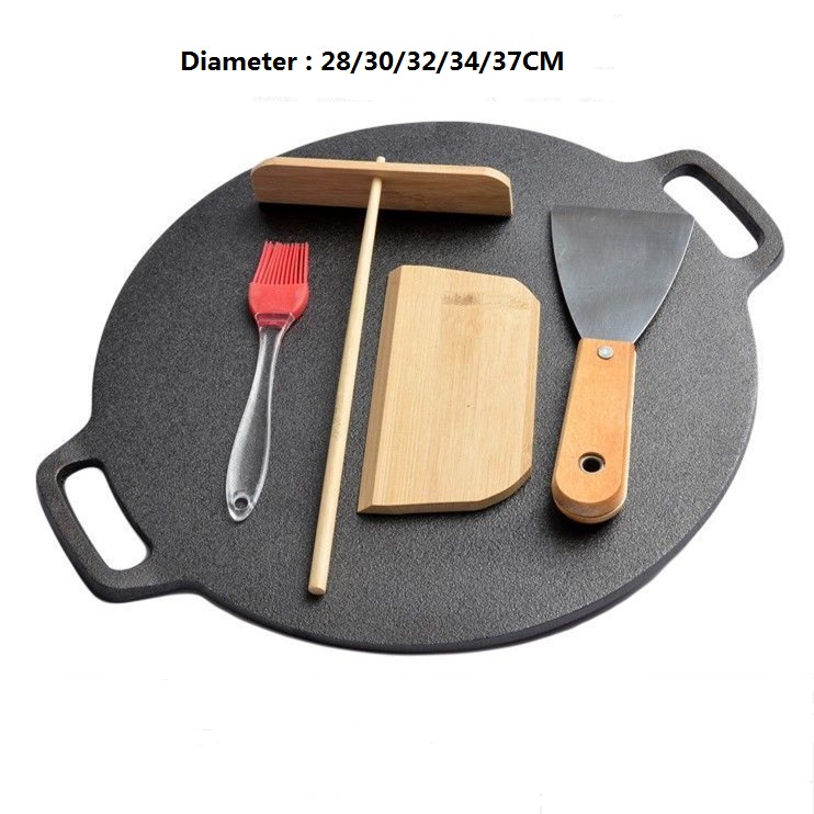 Korean Style 30CM Cast Iron Grill Pan Pre-seasoned Oil Coating Eco-Friendly Flat Bottom Black Color Gas Induction Ready for