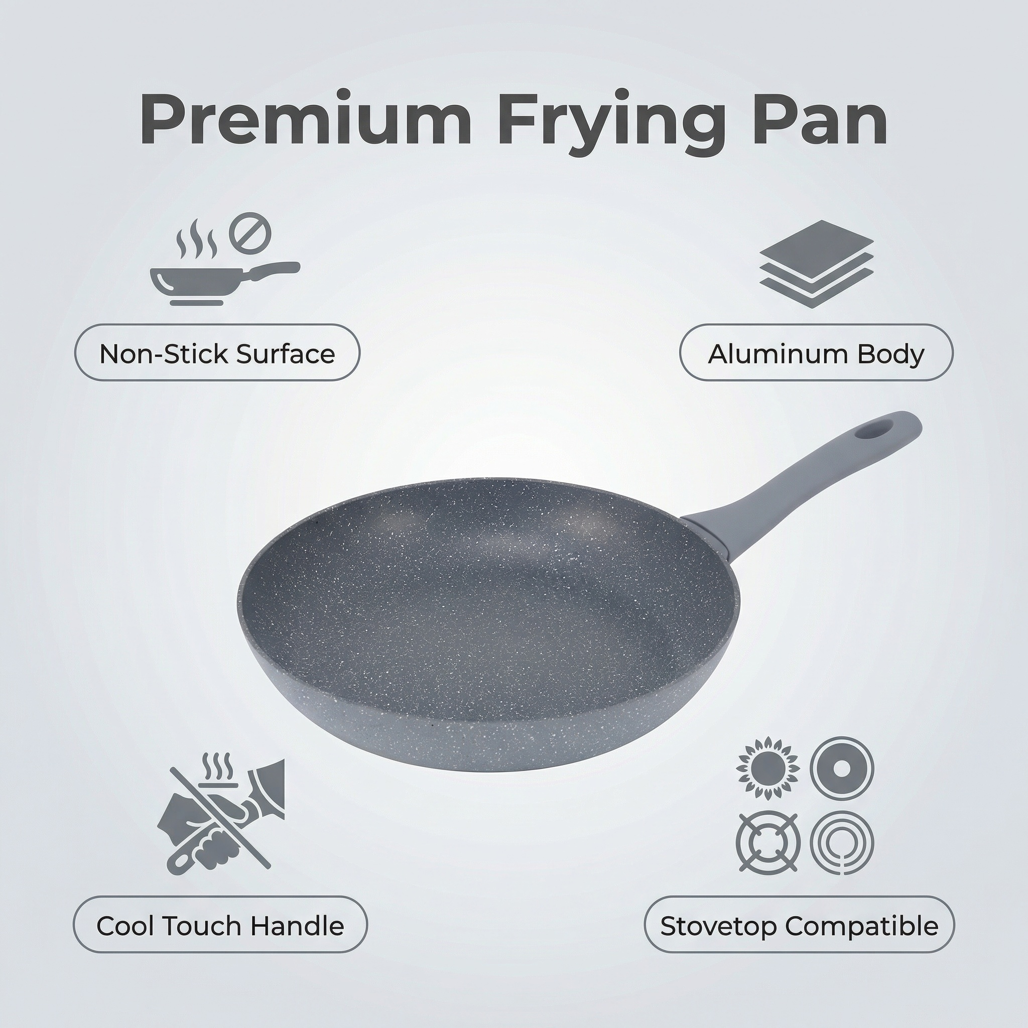 Kitchen Cooking Custom Logo Non-Stick Fry Pan Aluminum Induction Base Marble Coating Durable Cookware Frying Pans