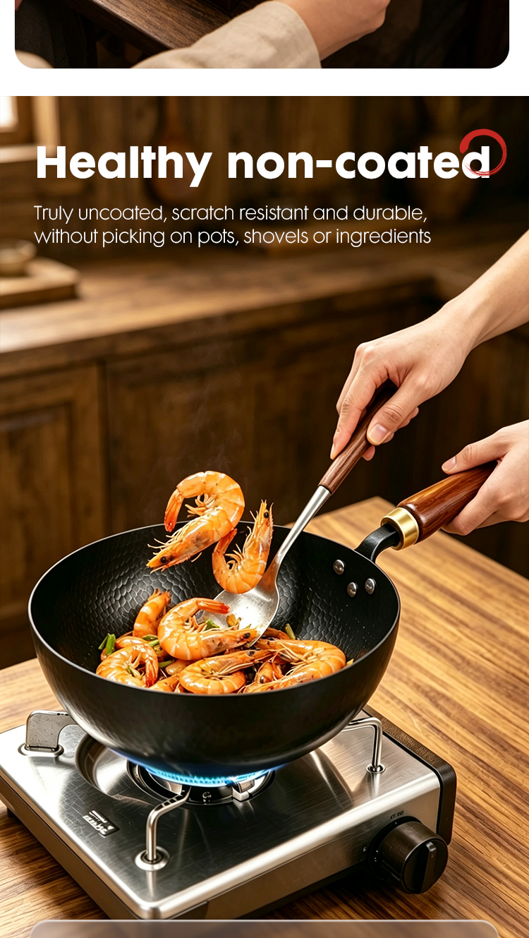 Wok Pan Hammered Wok Fish Scale Texture Stir Fry Pan Scratch Resistant Fast Heating Cookware for Gas and Induction