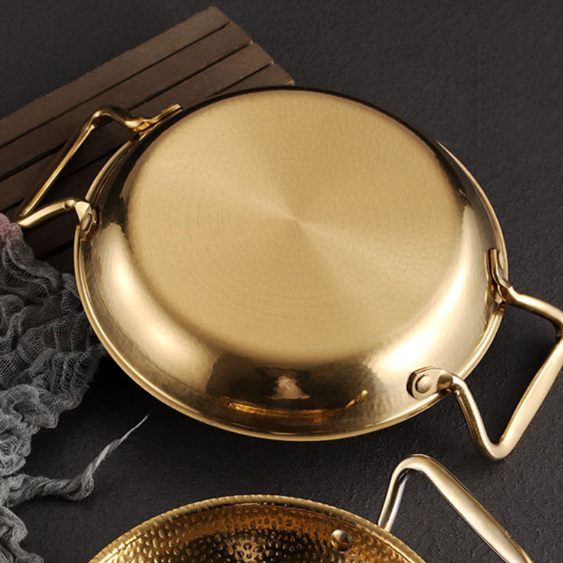 Commercial Stainless Steel Sukiyaki Dry Hotpot Non Stick Cooking Frying Pan Double Handles Spanish Paella Pan for Restaurants