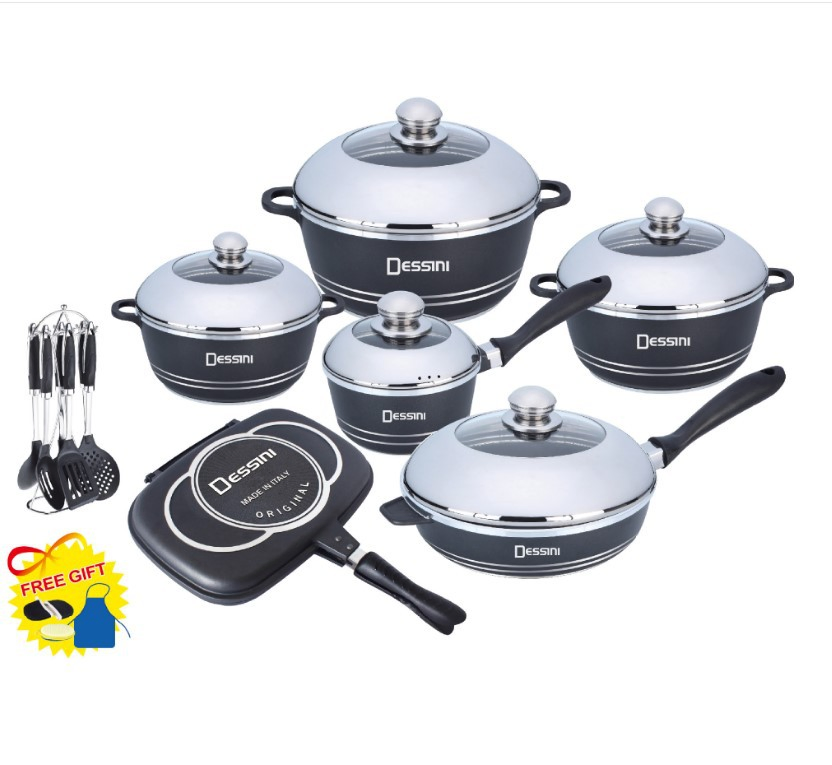 Dessini Non Stick Cookware Set Dessini Cookware Sets Non-Stick 23 PCS Dessini Non Stick Cookware Pot Regina Dessini Dessini 12PCS Royal Dessini Reginal Cookware