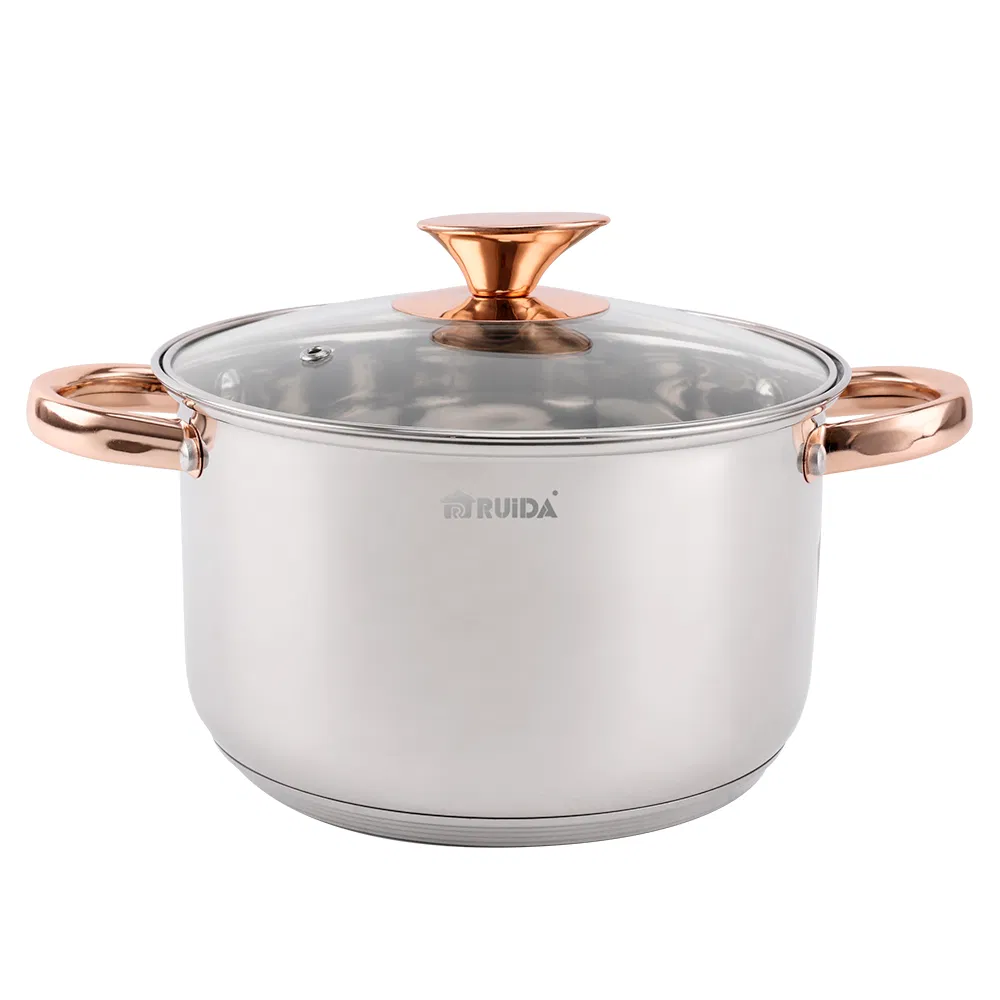 Cast Iron Cooking Ware 8PCS Stainless Steel Cookware with Gold Plated Handle