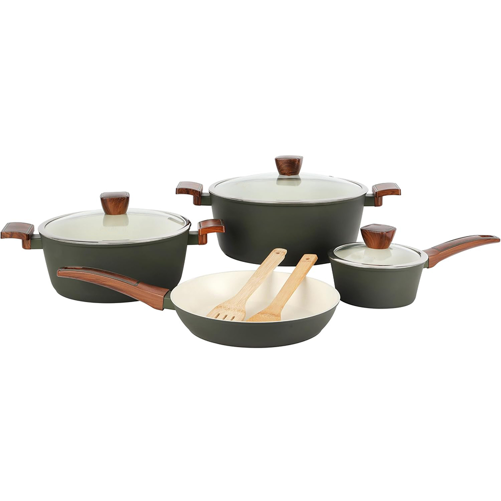 Classic Durable Forged Aluminum 7-Piece Eco-Friendly Non-Stick Cookware Set Glass Cover Ceramic Coating Healthy Induction Base