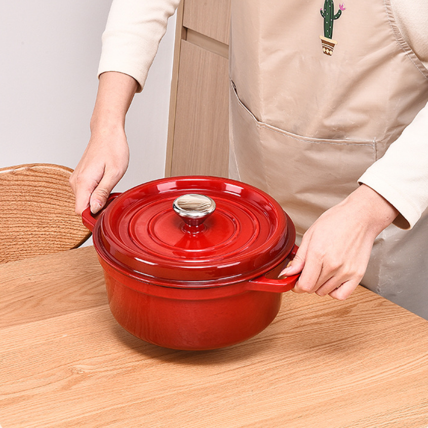 Enameled Cast Iron Dutch Oven | Red Casserole Pot, Gas &amp; Induction Compatible, 20-28cm