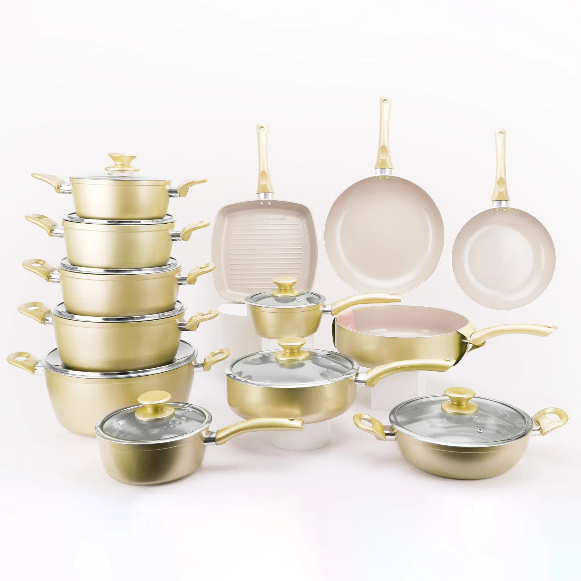 2024 Canton Fair New Design 4-22PCS Forged Aluminum Cookware Set Luxury Nonstick Pan and Pot Sets