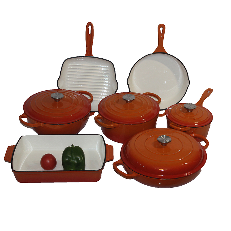 High Quality Cookware and Bakeware Red Enamel Cookware Set 7 Piece Oval and Round Cast Iron Dutch Oven Cookware Set