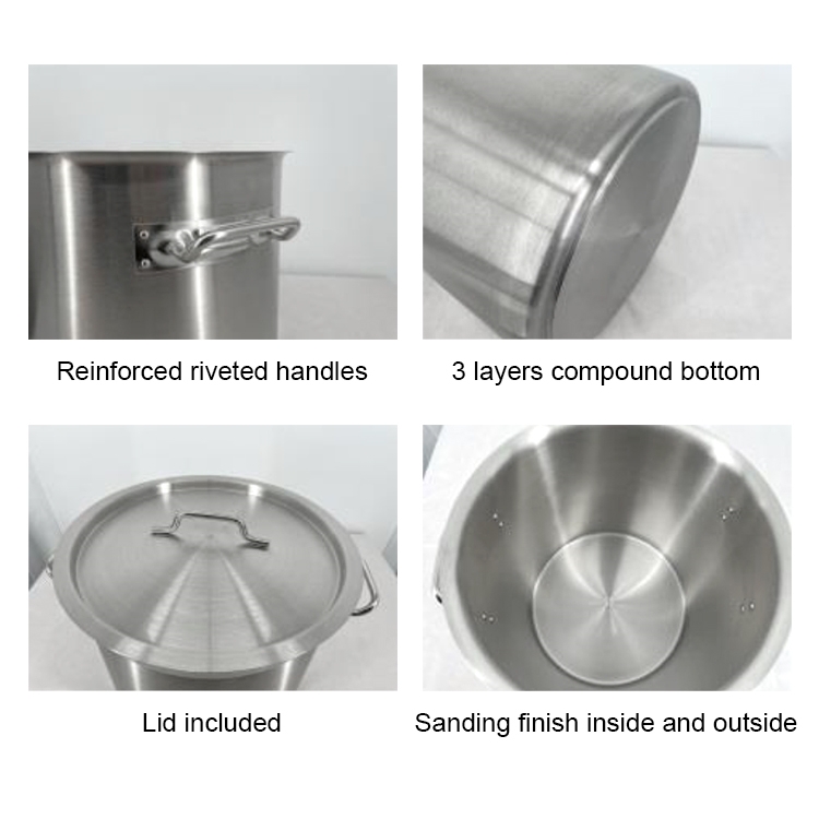 High Quality 6L-400L 0.8-12MM Stock Pot Industrial Gas Cooker Deep Induction Non Stick Large Stock Pot With Double Ears