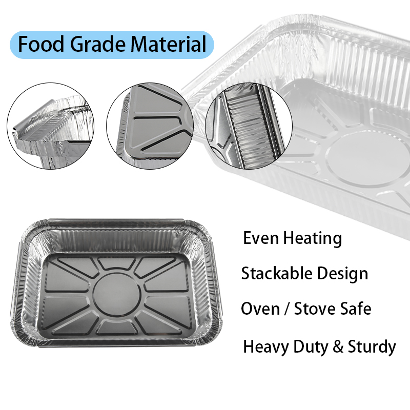 Rectangular Disposable Silver Aluminum Food Grade 710ml Food Container Lid Takeaway Lunch Box Commercial Pan Meat Veggies Meal
