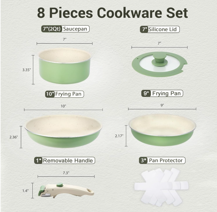 Wholesale 8 Pieces frying pan nonstick Alu Ceramic cool handle 8pcs Kitchen Cookware set