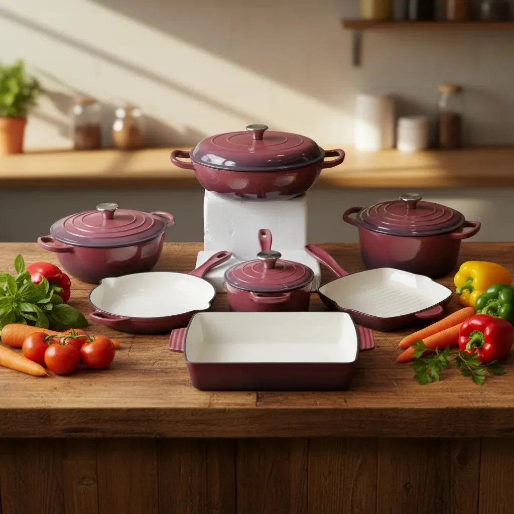 Customizable Enameled Cast Iron Cookware Including Cooking Pots Casserole Dishes Colorful Kitchen 7PCS Sets Olesale Manufacturer