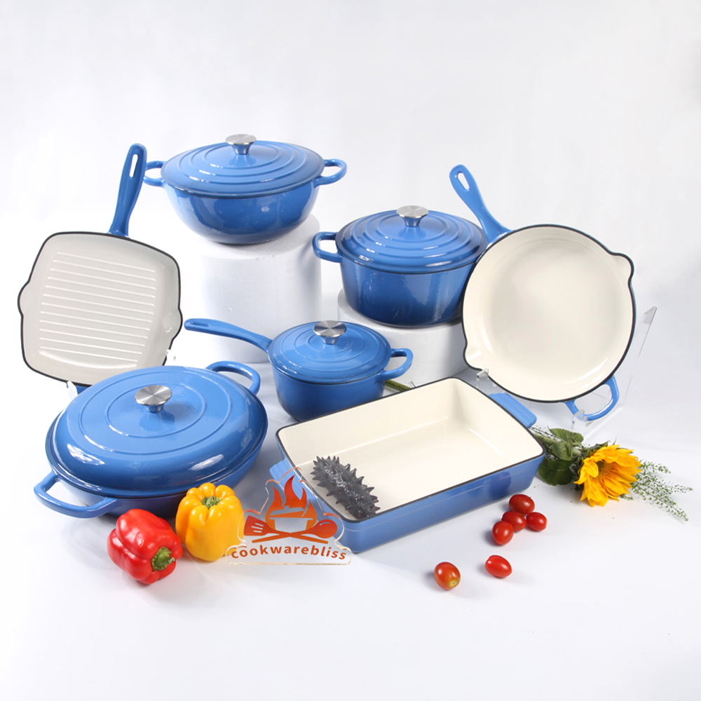 New Color Hot Sale Enamel Cast Iron Cookware Set Casserole Dutch Oven Pots and Pans Soup &amp; Stock Pots