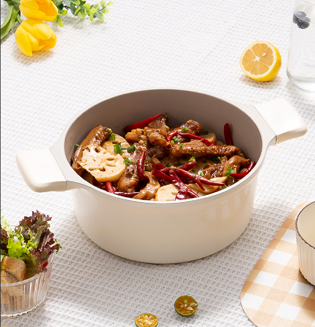 Ready Goods New Design Ceramic Non Stick Cookware Sets 24cm Soup Pot with Frying Pan for Kitchen