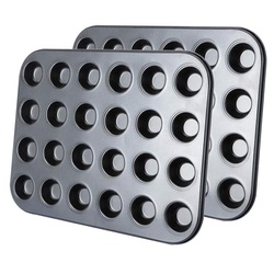 Heavy Duty Carbon Steel 24 Big Cup Holes Macaron Baking Tray Mini Kitchen Cupcake Gray Gold Muffin Baking Pan