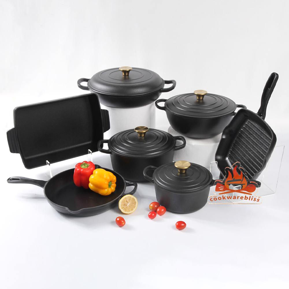 New Color Hot Sale Enamel Cast Iron Cookware Set Casserole Dutch Oven Pots and Pans Soup &amp; Stock Pots