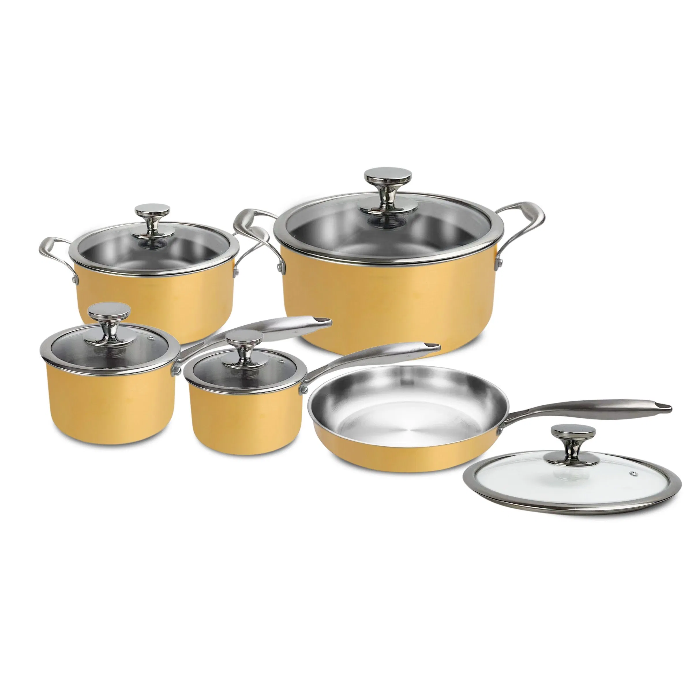 10 PCS Copper Color Cooking Pots and Pans Frying Pan Stock Pot Sauce Pan Stainless Steel Cookware Set