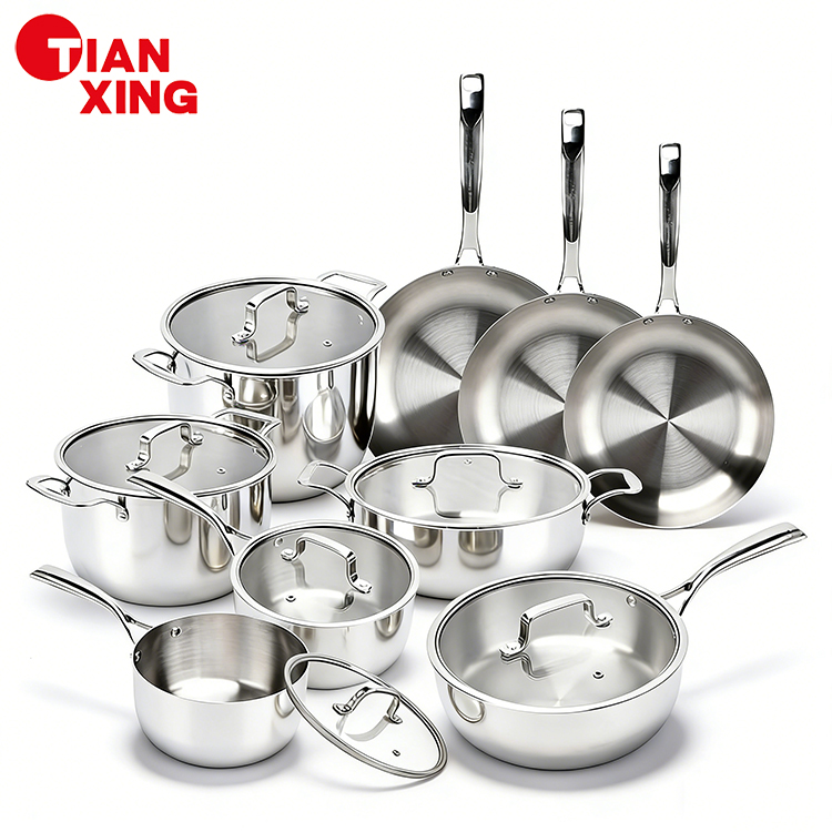 TIANXING Dishwasher &amp; Oven Safe Germany Cookware Sets Triply Stainless Steel Casserole Set Luxury Pots for Cooking High Quality