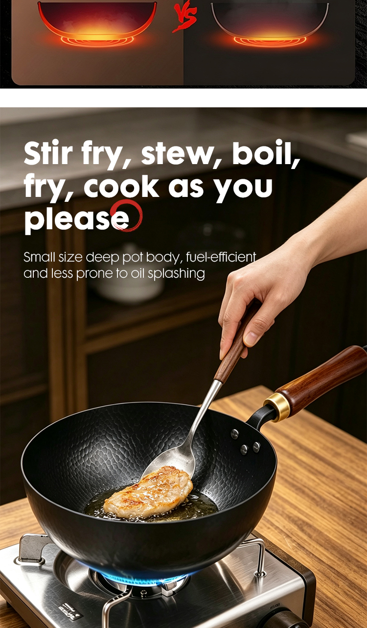 Wok Pan Hammered Wok Fish Scale Texture Stir Fry Pan Scratch Resistant Fast Heating Cookware for Gas and Induction