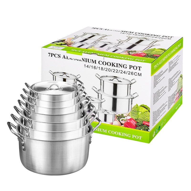 7-in-1 Gas Compatible Uncoated Pot Set Sanded Finish Multi-Purpose Cookware for Home &amp; Commercial Use