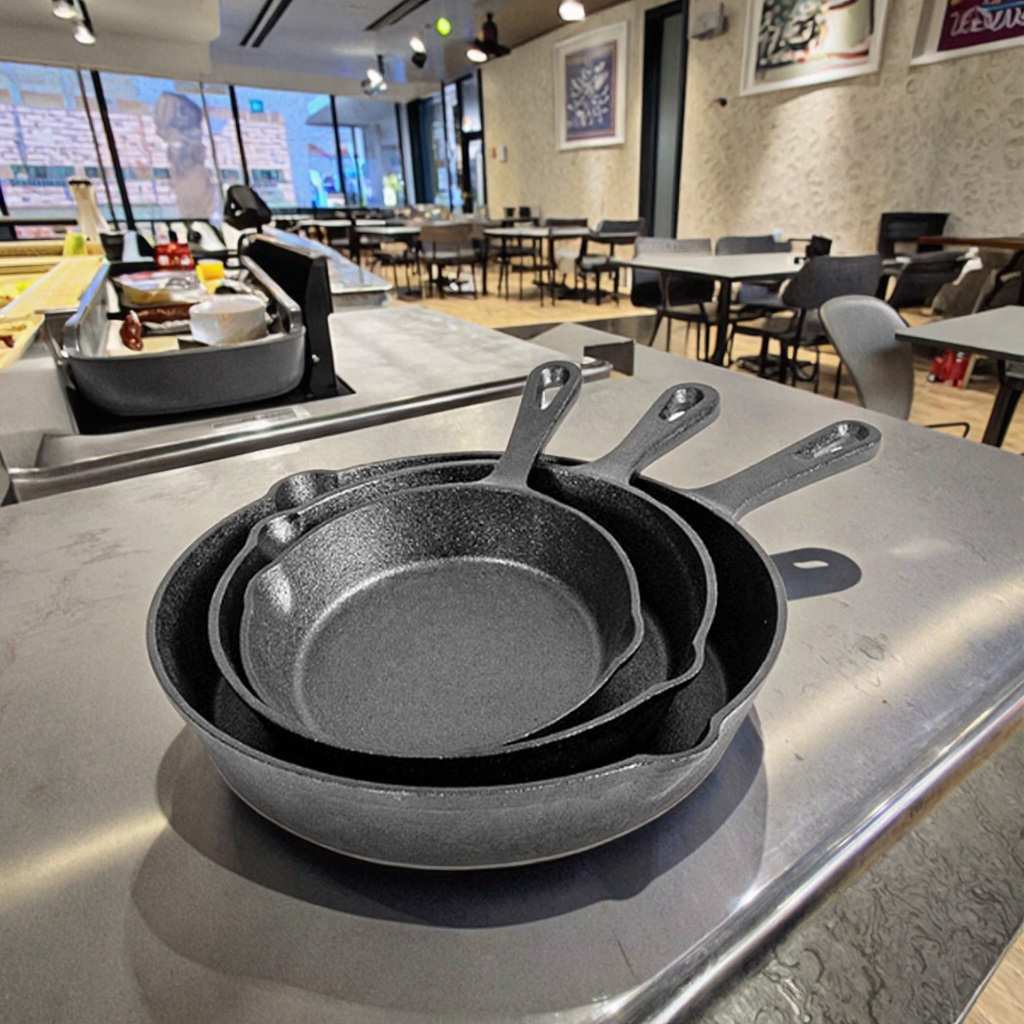 Pre-Seasoned Cast Iron Cookware Set Handle Induction Cooker Suitable Wok for Hotels Restaurants for Frying Grilling Skillets