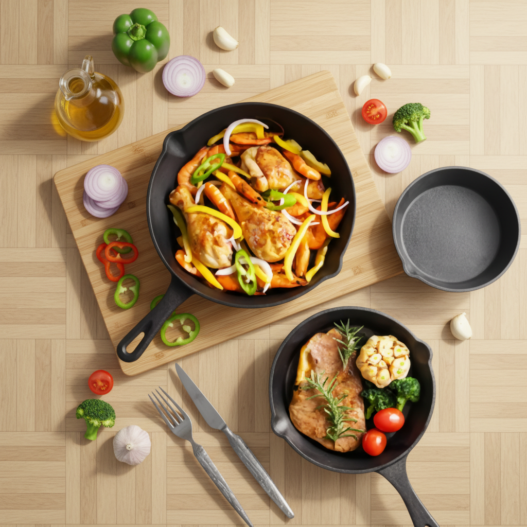 Homeuse Pre-Seasoned Cast Iron Metal Frying Pan Classic Design Handle Holes Nonstick Heat Resistant Eco-Friendly Cooking Surface