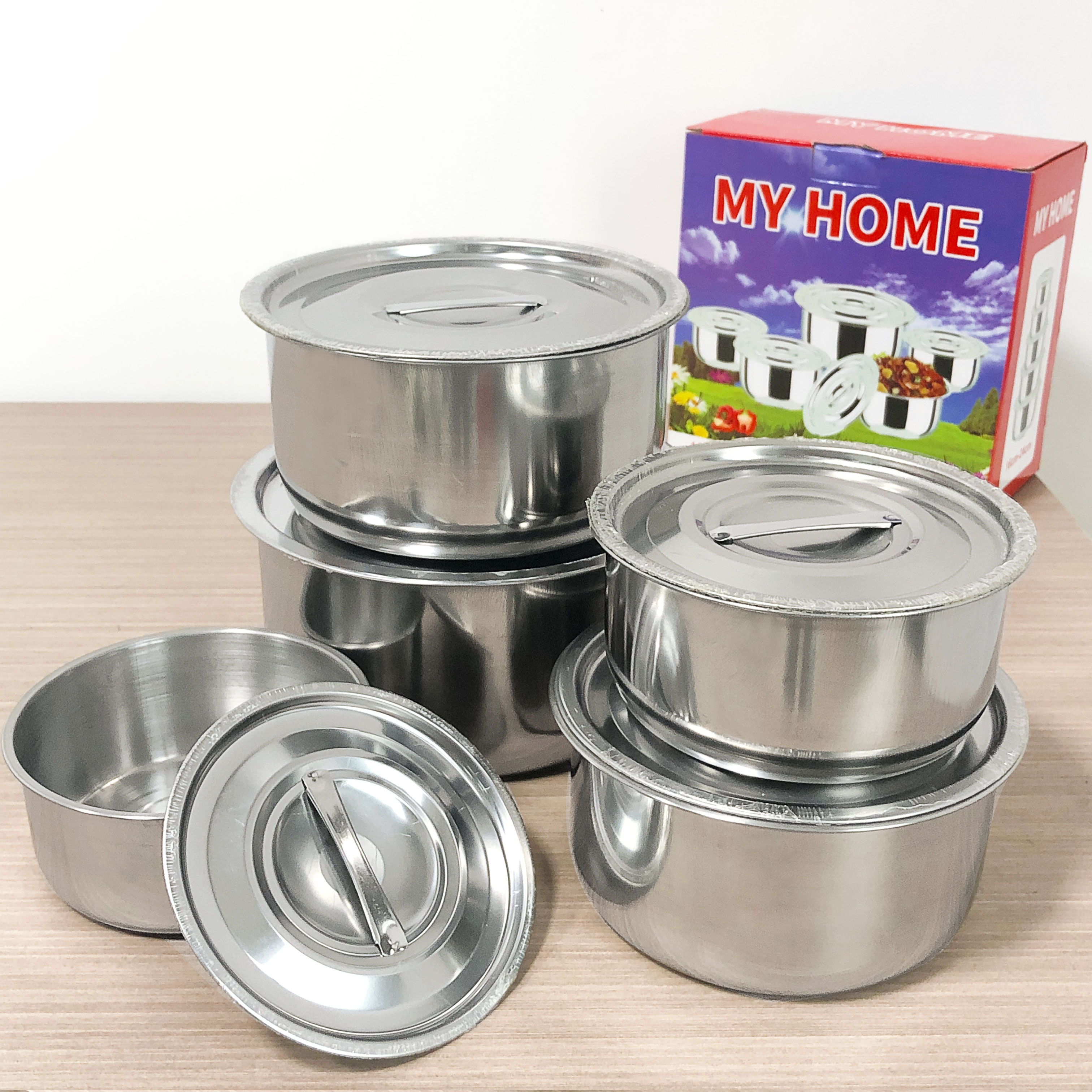 Cheap 5 Pcs Soup Stock Pots Bowl Cooking Pots Casseroles Kitchen Utensils Food Storage Containers Stainless Steel Cookware Sets