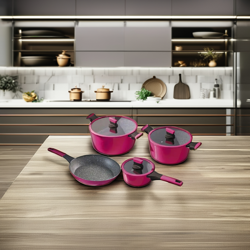 Customized Aluminum Forged 7pcs Healthy Durable Non-Stick Cookware Set with Marble Coating Induction Base Soft Touch Handles