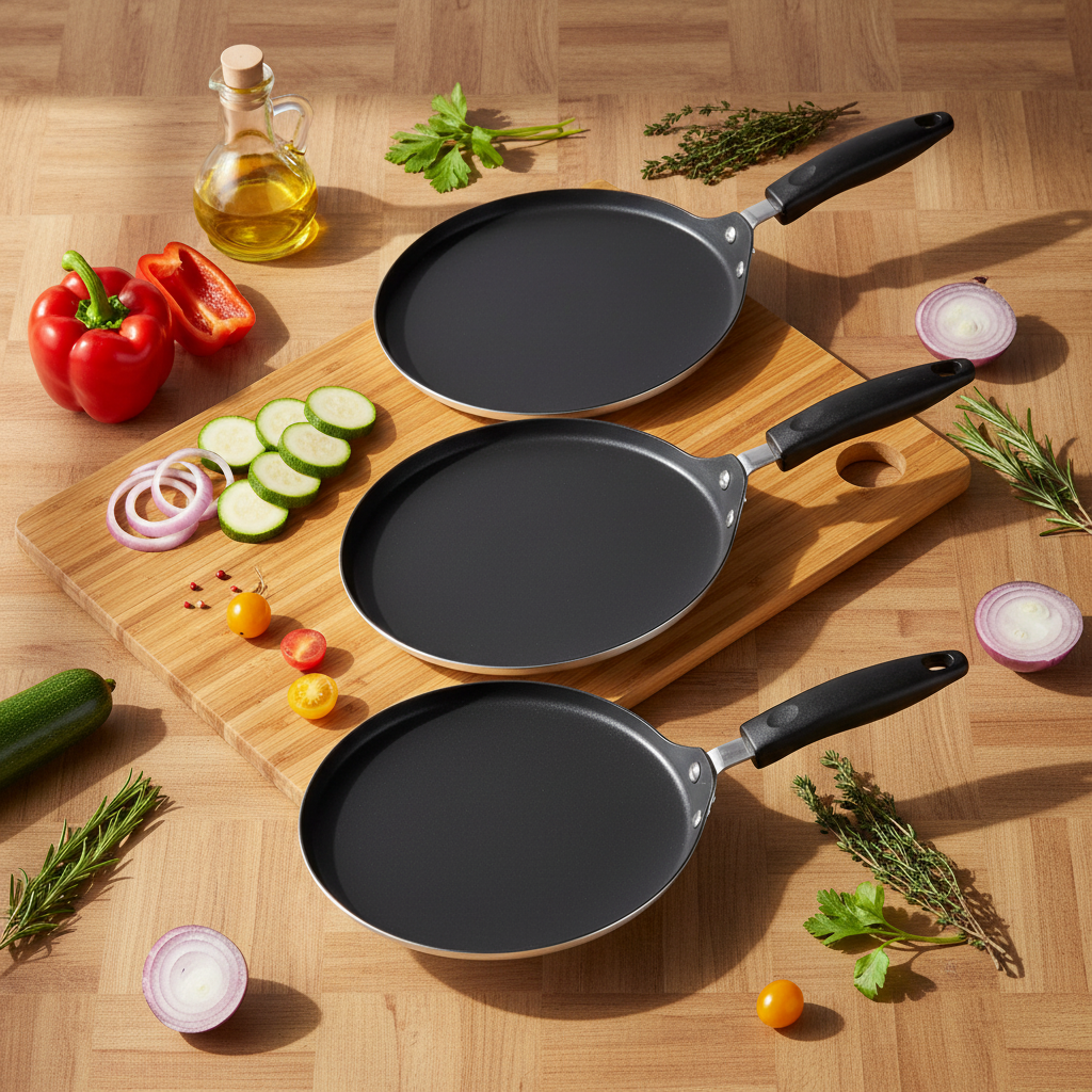 Crepe Pancake Pan Round Nonstick Griddle Feature Eco Friendly Aluminum Home Kitchen Sustainable Soft Touch Handle