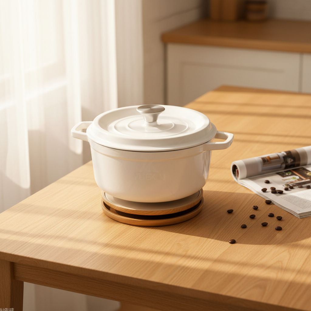 Classic Enameled Cast Iron Dutch Oven, 23cm Cream White Thickened Casserole with Double Handles